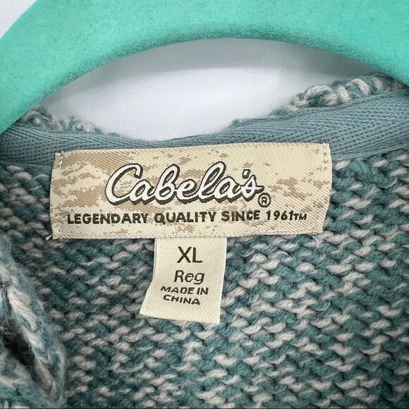 Cabela's Green Cream Multi Knit Long Sleeve Hooded Front Zipper Ribbed Jacket - Picture 6 of 11